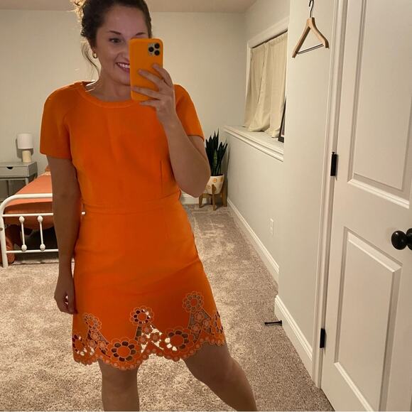 NWT Manoush Orange Eyelet Sheath Mini Dress Small - Picture 5 of 13
